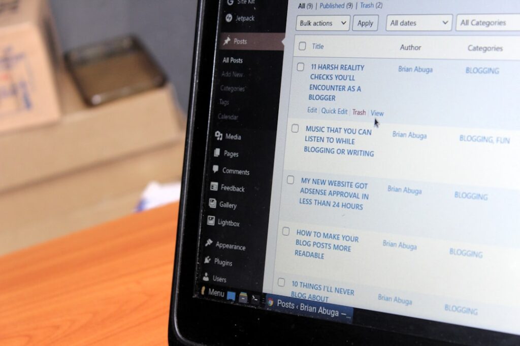 Photo WordPress dashboard